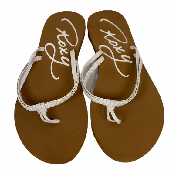 Roxy Shoes - Roxy Flip Flops Tan with White Braided Straps